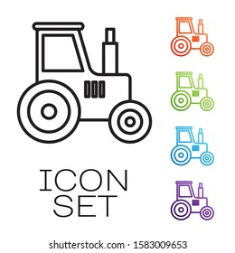 Black line Tractor icon isolated on white background. Set icons colorful. Vector Illustration