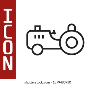 Black line Tractor icon isolated on white background.  Vector