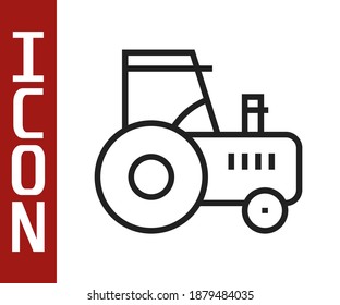 Black line Tractor icon isolated on white background.  Vector