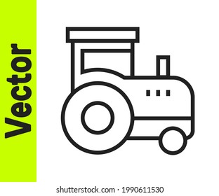 Black line Tractor icon isolated on white background.  Vector