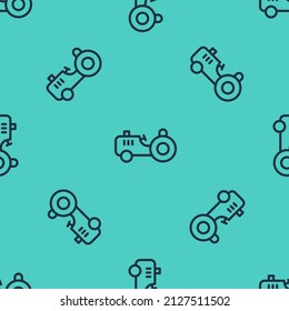 Black line Tractor icon isolated seamless pattern on green background.  Vector