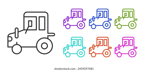 Black line Tractor icon isolated on white background. Set icons colorful. Vector