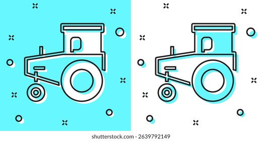 Black line Tractor icon isolated on green and white background. Random dynamic shapes. Vector