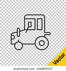 Black line Tractor icon isolated on transparent background.  Vector