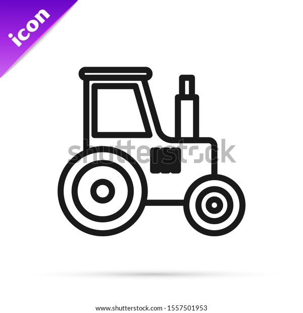 Black line Tractor icon isolated on white
background.  Vector
Illustration