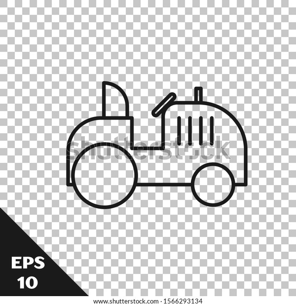 Black line Tractor icon isolated on\
transparent background.  Vector\
Illustration