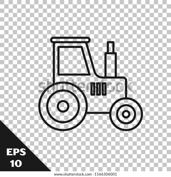 Black line Tractor icon isolated on\
transparent background.  Vector\
Illustration