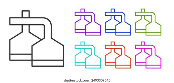 Black line Traditional brewing vessels in brewery icon isolated on white background. Beer brewing process. Distillery plant, brewery. Set icons colorful. Vector