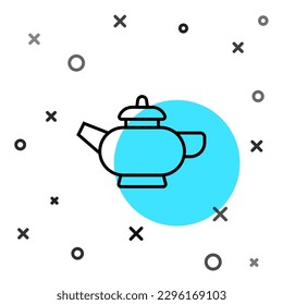Black line Traditional Chinese tea ceremony icon isolated on white background. Teapot with cup. Random dynamic shapes. Vector