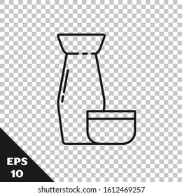 Black line Traditional Japanese tea ceremony icon isolated on transparent background. Teapot with cup.  Vector Illustration