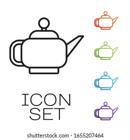 Black line Traditional Japanese tea ceremony icon isolated on white background. Teapot with cup. Set icons colorful. Vector Illustration