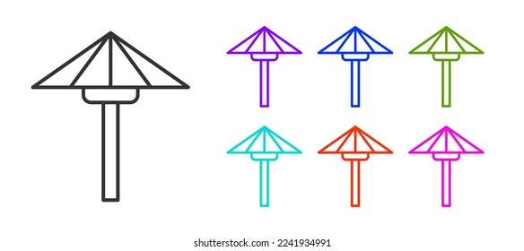 Black line Traditional Japanese umbrella from the sun icon isolated on white background. Set icons colorful. Vector