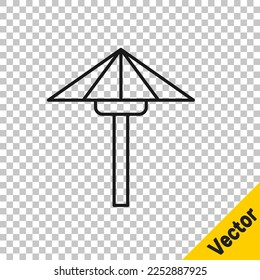 Black line Traditional Japanese umbrella from the sun icon isolated on transparent background.  Vector