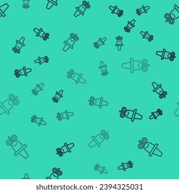 Black line Traditional korean hat icon isolated seamless pattern on green background.  Vector