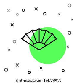 Black line Traditional paper chinese or japanese folding fan icon isolated on white background.  Vector Illustration