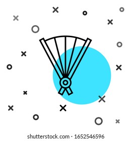 Black line Traditional paper chinese or japanese folding fan icon isolated on white background. Random dynamic shapes. Vector Illustration