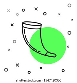 Black line Traditional ram horn, shofar icon isolated on white background. Rosh hashanah, jewish New Year holiday traditional symbol.  Vector Illustration