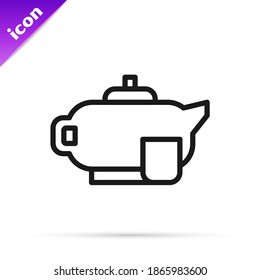 Black line Traditional tea ceremony icon isolated on white background. Teapot with cup.  Vector