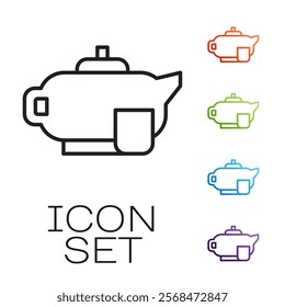 Black line Traditional tea ceremony icon isolated on white background. Teapot with cup. Set icons colorful. Vector