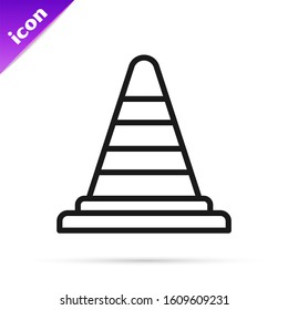 Black line Traffic cone icon isolated on white background.  Vector Illustration