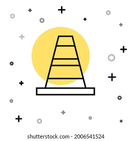 Black line Traffic cone icon isolated on white background. Random dynamic shapes. Vector