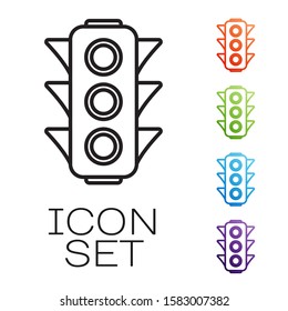 Black line Traffic light icon isolated on white background. Set icons colorful. Vector Illustration