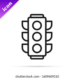 Black line Traffic light icon isolated on white background.  Vector Illustration