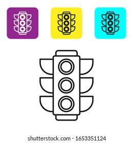 Black line Traffic light icon isolated on white background. Set icons colorful square buttons. Vector Illustration