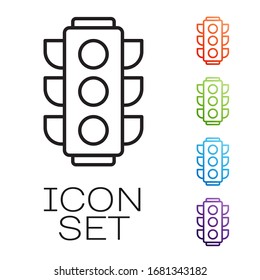 Black line Traffic light icon isolated on white background. Set icons colorful. Vector Illustration