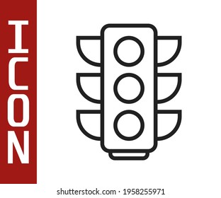 Black line Traffic light icon isolated on white background.  Vector Illustration