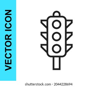 Black line Traffic light icon isolated on white background.  Vector