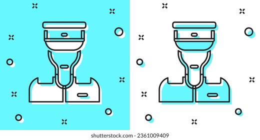 Icono del conductor del tren de línea negra aislado en fondo verde y blanco. Formas dinámicas aleatorias. Vector
