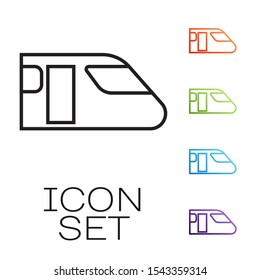 Black line Train icon isolated on white background. Public transportation symbol. Subway train transport. Metro underground. Set icons colorful. Vector Illustration