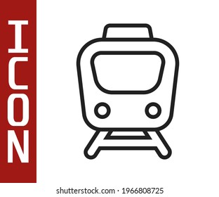 Black line Train icon isolated on white background. Public transportation symbol. Subway train transport. Metro underground.  Vector