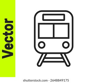 Linha preta Ícone de trem e ferrovia isolado no fundo branco. Símbolo de transporte público. Transporte ferroviário de metrô. Metrô subterrâneo.  Vetor
