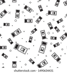 Black line Train ticket icon isolated seamless pattern on white background. Travel by railway.  Vector Illustration