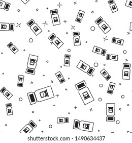 Black line Train ticket icon isolated seamless pattern on white background. Travel by railway.  Vector Illustration