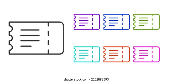 Black line Train ticket icon isolated on white background. Travel by railway. Set icons colorful. Vector