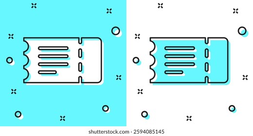 Black line Train ticket icon isolated on green and white background. Travel by railway. Random dynamic shapes. Vector