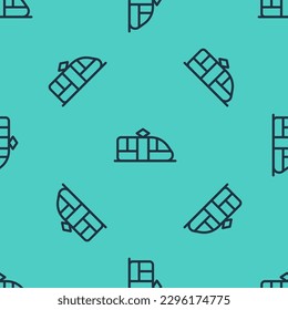 Black line Tram and railway icon isolated seamless pattern on green background. Public transportation symbol.  Vector