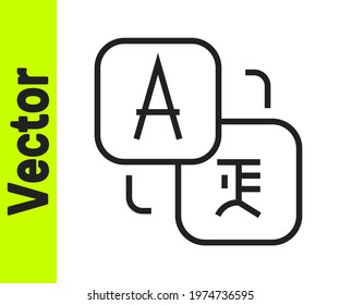 Black line Translator icon isolated on white background. Foreign language conversation icons in chat speech bubble. Translating concept.  Vector