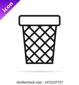 Black line Trash can icon isolated on white background. Garbage bin sign. Recycle basket icon. Office trash icon.  Vector Illustration