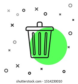 Black line Trash can icon isolated on white background. Garbage bin sign. Recycle basket icon. Office trash icon.  Vector Illustration