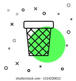 Black line Trash can icon isolated on white background. Garbage bin sign. Recycle basket icon. Office trash icon.  Vector Illustration