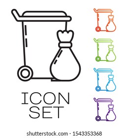 Black line Trash can icon isolated on white background. Garbage bin sign. Recycle basket icon. Office trash icon. Set icons colorful. Vector Illustration