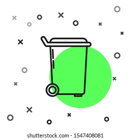 Black line Trash can icon isolated on white background. Garbage bin sign. Recycle basket icon. Office trash icon.  Vector Illustration