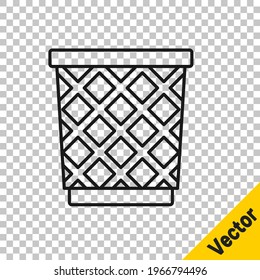 Black line Trash can icon isolated on transparent background. Garbage bin sign. Recycle basket icon. Office trash icon.  Vector Illustration