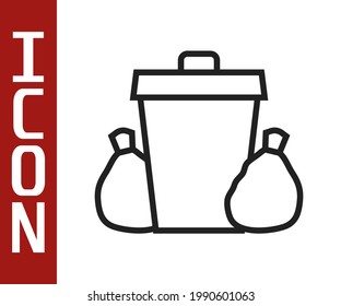 Black line Trash can icon isolated on white background. Garbage bin sign. Recycle basket icon. Office trash icon.  Vector