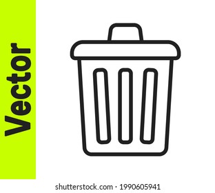Black line Trash can icon isolated on white background. Garbage bin sign. Recycle basket icon. Office trash icon.  Vector