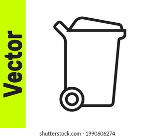 Black line Trash can icon isolated on white background. Garbage bin sign. Recycle basket icon. Office trash icon.  Vector